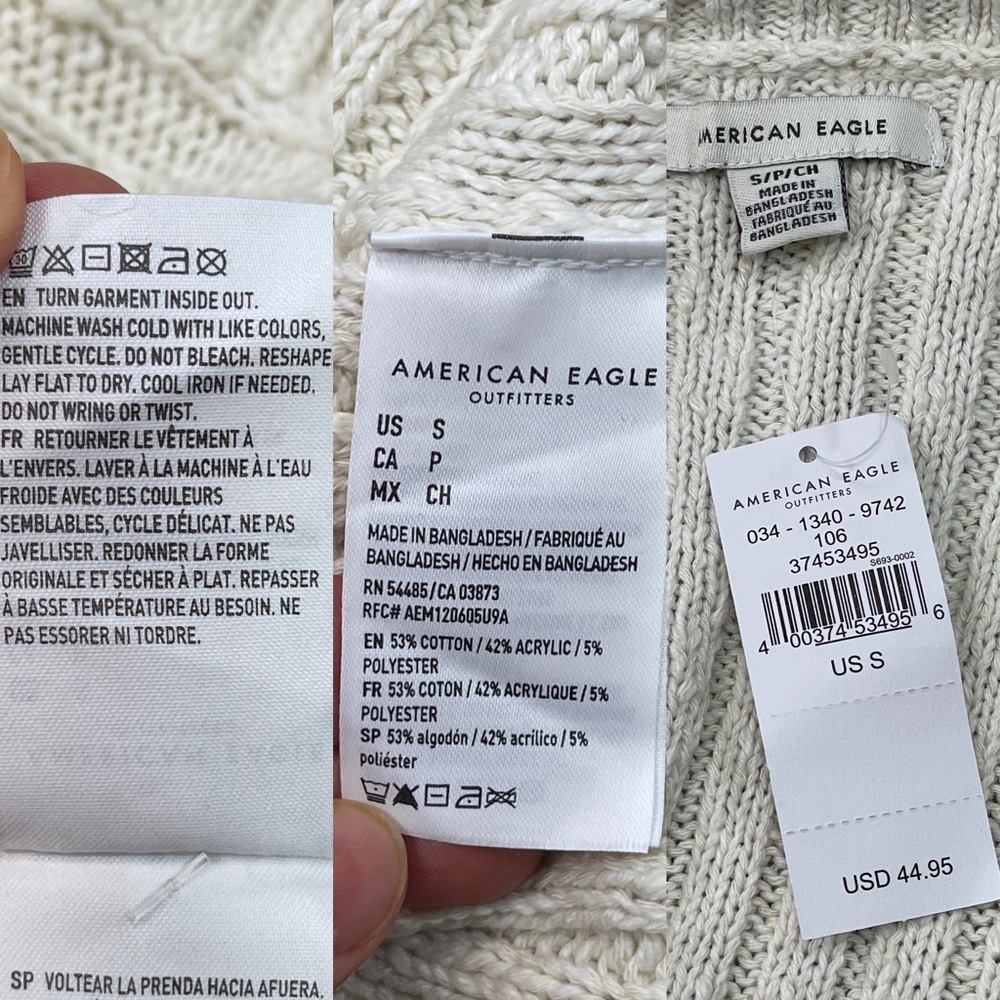 American eagle cotton blend long sleeve off white cardigan sweater womenโs S - Picture 11 of 15